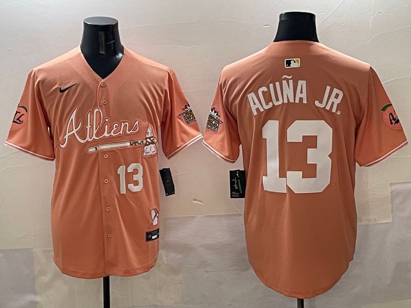 Men Atlanta Braves #13 Acuna jr Orange Five generations Joint Name 2025 Nike MLB Jersey style 2